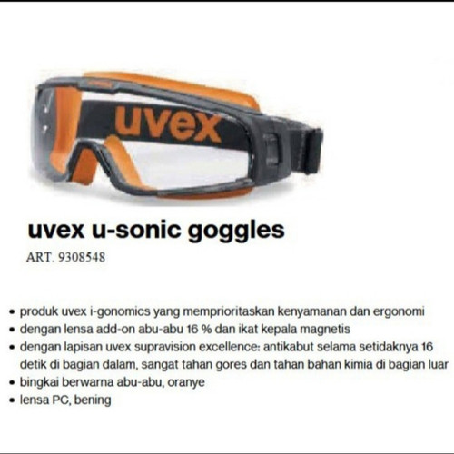 Uvex Safety Googles 9308548 U-sonic Etc Wide Vision Kacamata Safety