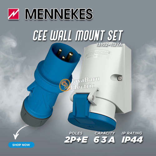 MENNEKES Plug Wall Mount Socket Receptacle Set 2P+E / 3 Pin 63A IP44