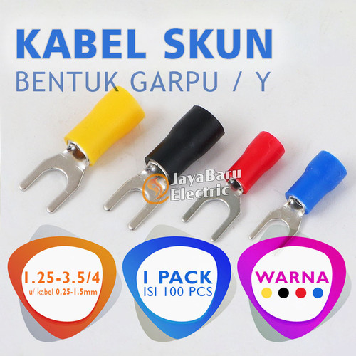 Skun Scun Kabel Y Garpu Isolasi Terminal 1.25-3.5 1.25-4 1.5mm 1.5