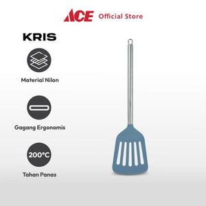 Ace Kris Spatula Turner Slotted Nylon Gagang Stainless Steel - Abu-Abu