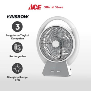 Ace Krisbow 8 inci Kipas Angin Meja Dengan Lampu Rechargeable - Putih