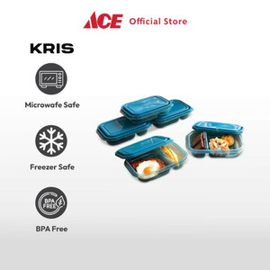 Ace - Kris Set 5 Pcs Wadah Makanan 2 Kompartemen Rectangel - Biru