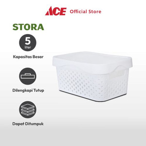 Ace - Stora 5 Ltr Keranjang Penyimpanan Dengan Tutup Dots  - Putih