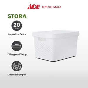 Ace - Stora 20 Ltr Keranjang Penyimpanan Dots Dengan Tutup - Putih