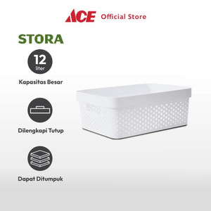 Ace - Stora 12 Ltr Keranjang Penyimpanan Dots Dengan Tutup - Putih