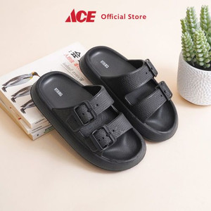 Ace - Ataru Ukuran 38 Sandal Thick Slides Double Buckle - Hitam