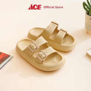 Ace - Ataru Ukuran 39 Sandal Thick Slides Double Buckle - Krem Beige