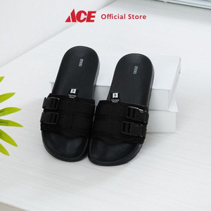 Ace - Ataru Ukuran 44 Sandal Pria Slides Buckle Strap - Hitam