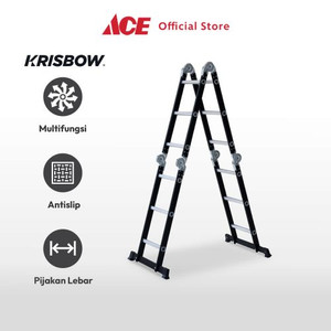 Ace - Krisbow 3 Mtr Tangga Lipat Aluminium Steel 4x3 Step - Hitam