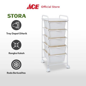 Ace - Stora Rak Penyimpanan Dengan 5 Tray Plastik - Putih