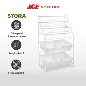 Ace - Stora Rak Buku Anak Dengan 4 Tray Plastik - Putih