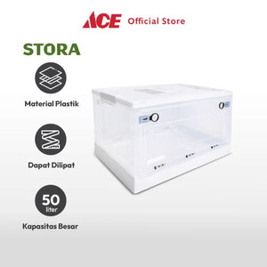 Ace - Stora 52X36X30 Cm Kotak Penyimpanan Lipat Dengan Roda - Putih