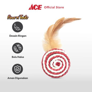 Ace - Paws N Tail Mainan Kucing Woven Bulu Round - Merah