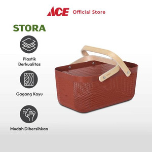 Ace - Stora 40x25x18 Cm Keranjang Penyimpanan Wood Handle - Merah