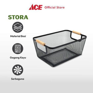 Ace - Stora 24.X17x11 Cm Keranjang Penyimpanan Wood Handle - Hitam