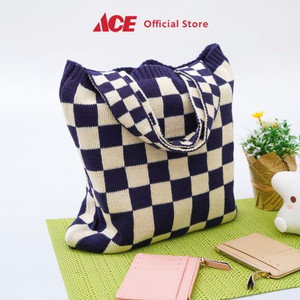 Ace - Ataru Tote Bag Rajut Checkered - Putih/Biru Navy