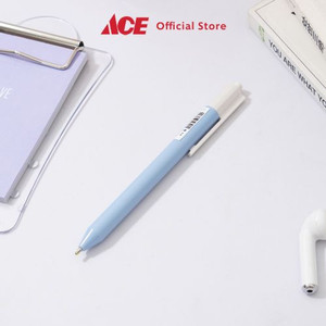 Ace - Ataru Pulpen Hitam Retractable - Biru Pastel