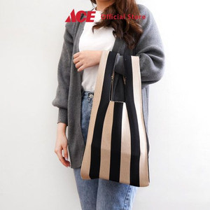 Ace - Ataru Tas Tangan Rajut Stripes - Hitam/Krem Beige