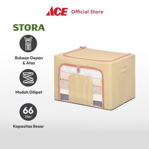 Ace - Stora 50X40X33 Cm Kotak Penyimpanan Lipat Ritsleting - Beige