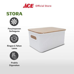 Ace - Stora 28X18X13 Cm Kotak Penyimpanan Dengan Tutup Bambu - Putih