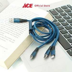 Ace - Ataru Kabel Charger Usb Aluminium 3 In 1 - Biru