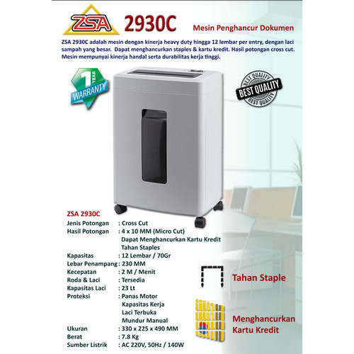 ZSA 2930C Penghancur Kertas, Paper Shredder 12 Lembar