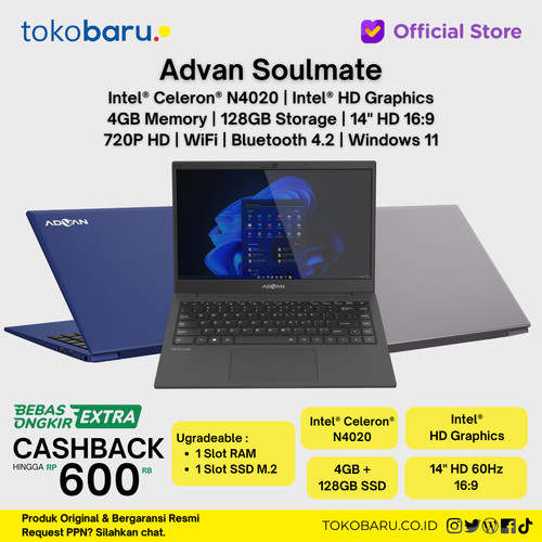 Laptop ADVAN Soulmate Celeron N4020 4GB/128GB 14" HD