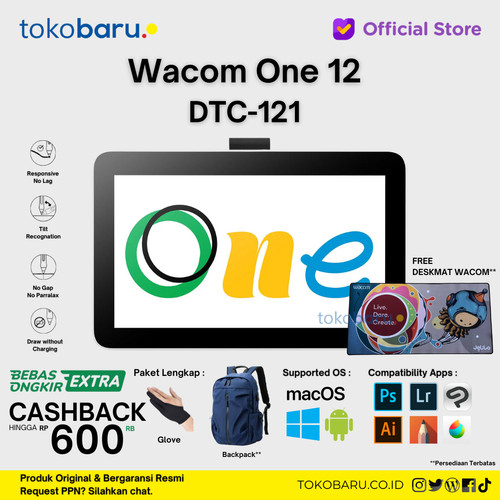 Wacom One 12 DTC 121 Creative Pen Display Full HD Garansi resmi 1Tahun