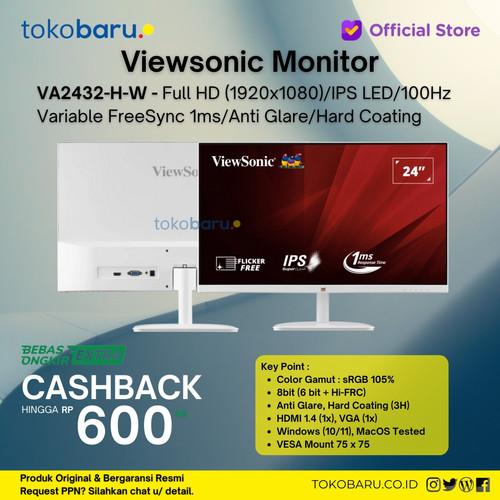 Monitor ViewSonic LED VA2432-H-W 24" 75Hz 104%