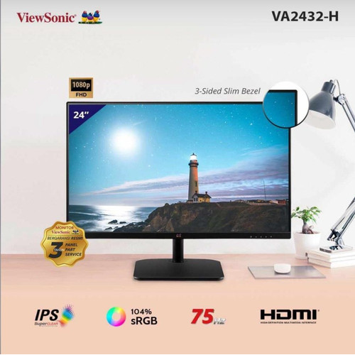 Monitor ViewSonic LED VA2432-H 24" 75Hz 104% Frameless Garansi 3 Tahun