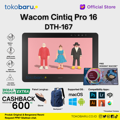 Wacom Cintiq Pro 16 DTH-167 Garansi Resmi 1 Tahun