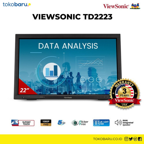 ViewSonic 22” IR Touch Monitor TD2223 10-Point Touch HDMI-VGA Resmi