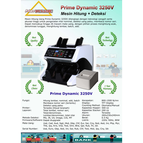 Prime Dynamic 3250V Mesin Hitung Uang Rp, USD & Uero