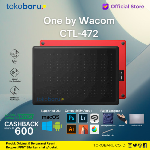 MURAHMERIAH!!WACOM One By Wacom Redwood Small CTL-472 Garansi Resmi!