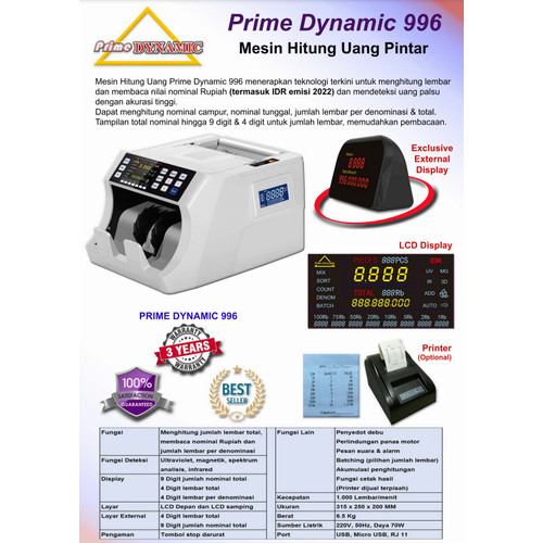 Mesin Hitung Uang PRIME DYNAMIC 996 garansi resmi 3thn READY