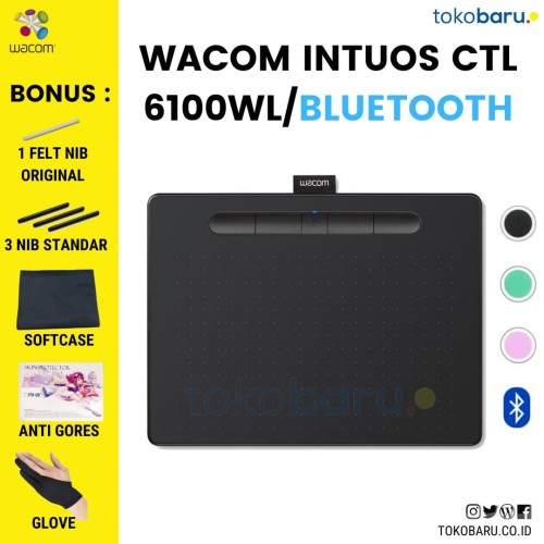 WACOM CTL-6100WL Intuos Medium Black WIreless FREE ANTIGORES &SOFTCASE