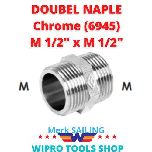 Dobel Nepel Selang Double Naple Drat Luar 1/2 x Drat Luar 1/2 CHROME