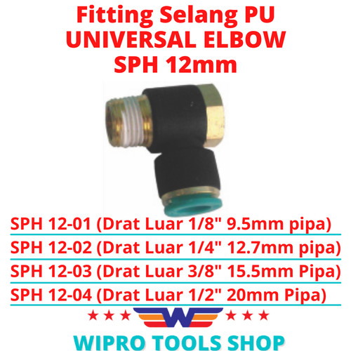 Nepel Sambungan Fitting Selang PU Universal Elbow SPH 12mm