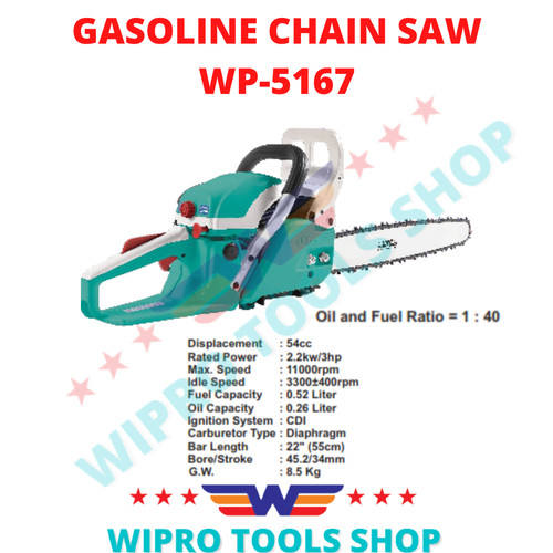 WIPRO Gasoline Chain Saw / Chainsaw / Mesin Gergaji WP-5167