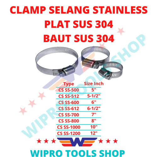 Clamp / Klem Selang Stainless 5", 5-1/2", 6", 6-1/2", 7", 8", 10", 12"