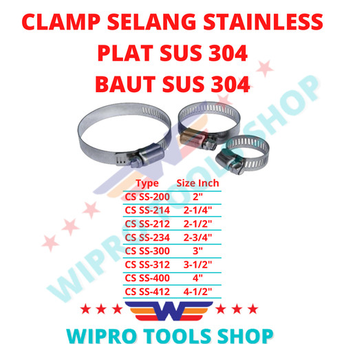 Clamp / Klem Selang Stainless 2",2-1/4,2-1/2,2-3/4,3",3-1/4",4",4-1/2"