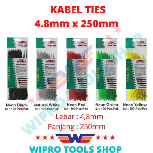 WIPRO Kabel Ties / Cable Ties 4.8mm x 250mm Warna