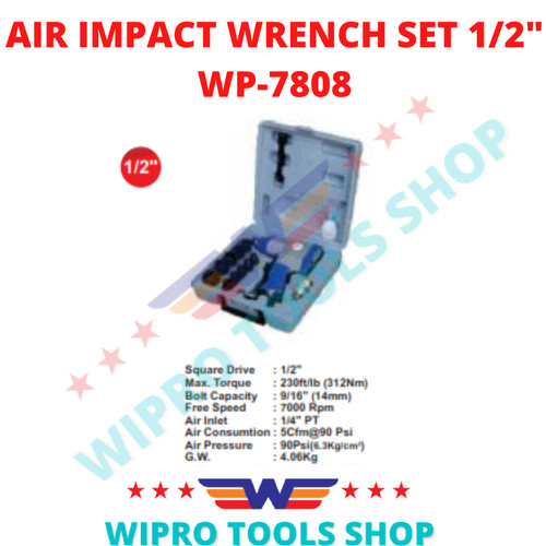 WIPRO Alat Buka Baut Ban Angin / Air Impact Wrench SET 1/2" WP-7808