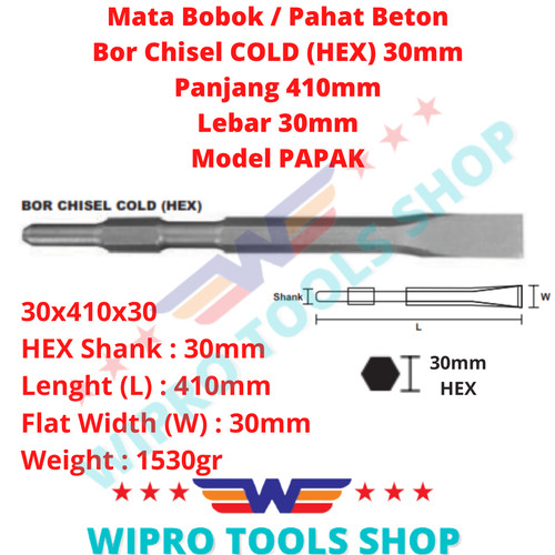 Mata Bobok/Pahat Beton/Bor Chisel COLD (HEX) 30mm x 410mm Model PAPAK