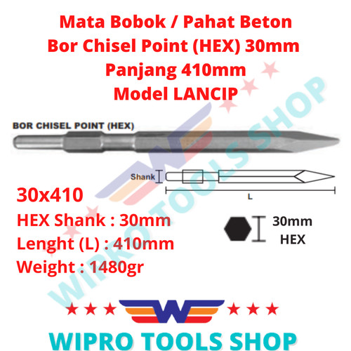 Mata Bobok / Pahat Beton / Bor Chisel Point (HEX) 30mm Model Lancip