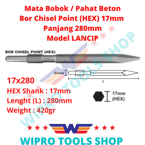 Mata Bobok / Pahat Beton / Bor Chisel Point (HEX) 17mm Model Lancip