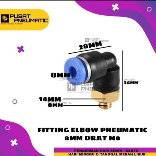 FITTING ELBOW PNEUMATIC SELANG 8MM DRAT m8 (8mm)