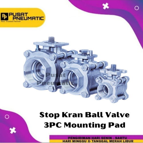 3/8" STOP KRAN AIR BALL VALVE 3PC MOUNTING PAD STAINLESS ACTUATOR