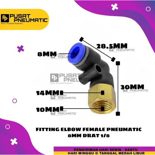 PLF 8-01 FITTING ELBOW PNEUMATIC FEMALE SELANG 8MM DRAT 1/8"