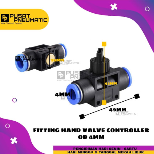 FITTING HAND VALVE / KRAN VALVE PNEUMATIC SELANG 4MM